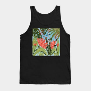 Jungle flowers with blue dragonfly Tank Top